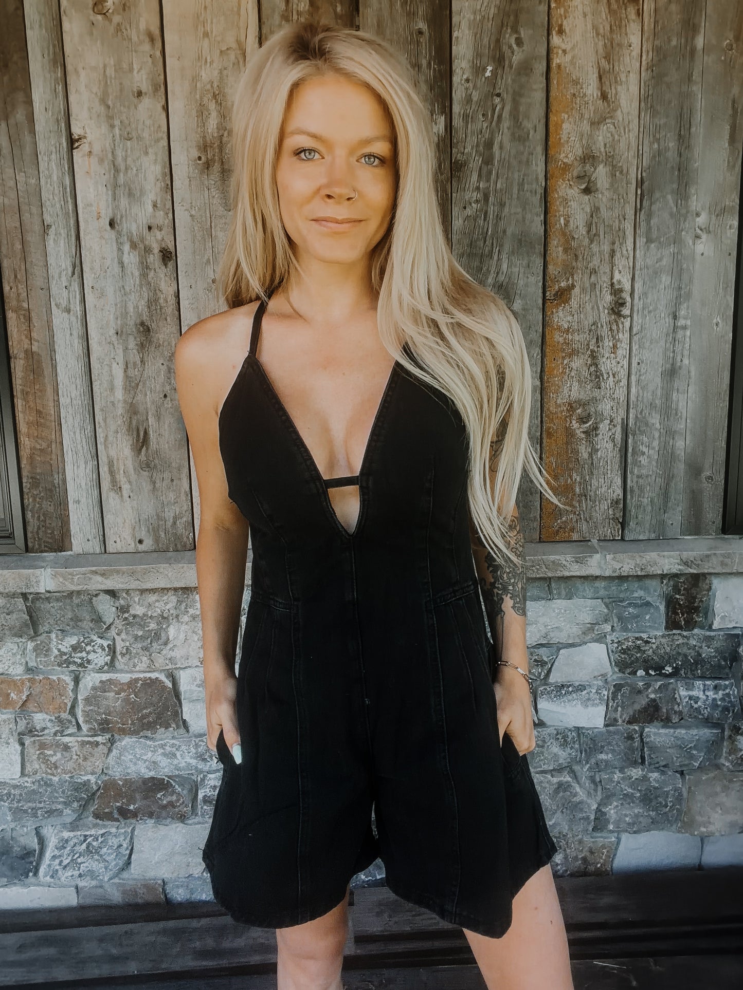Black Denim Romper